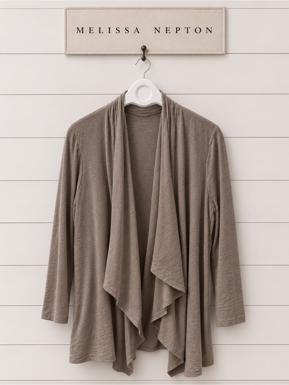 MÉLISSA NEPTON Taupe Drape Front Cardigan – Size XL